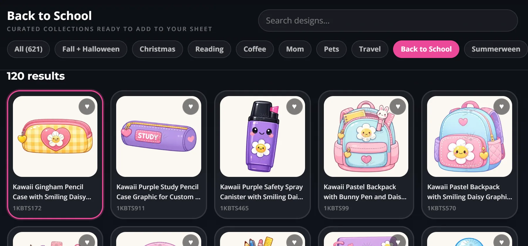 Back to School category in the gang sheet builder Design Library